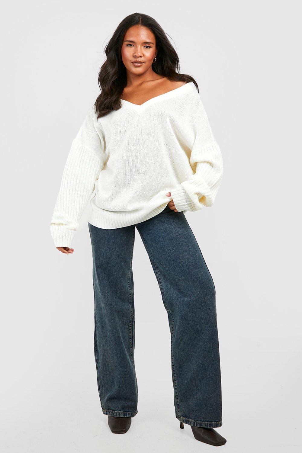 Plus V Neck V Back Oversized Jumper