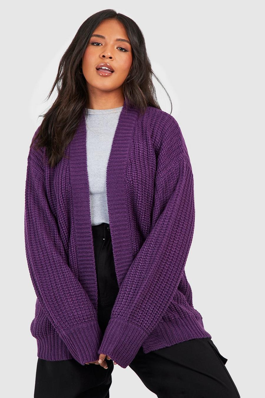 Purple Plus Chunky Soft Knit Edge To Edge Cardigan
