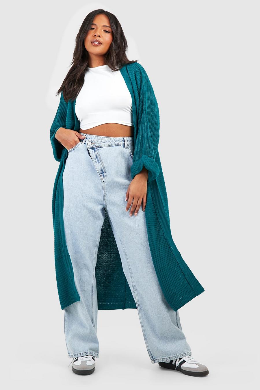 Cardigan Plus Size oversize in maglia a coste Cocoon, Jade