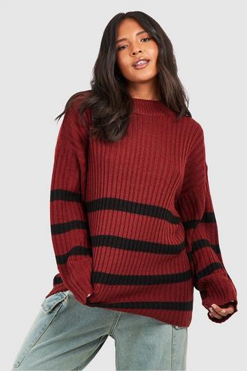Plus Stripe Boxy Knitted Sweater brick