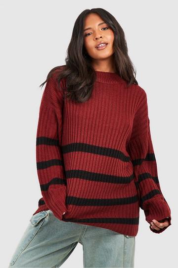 Plus Stripe Boxy Knitted Jumper brick