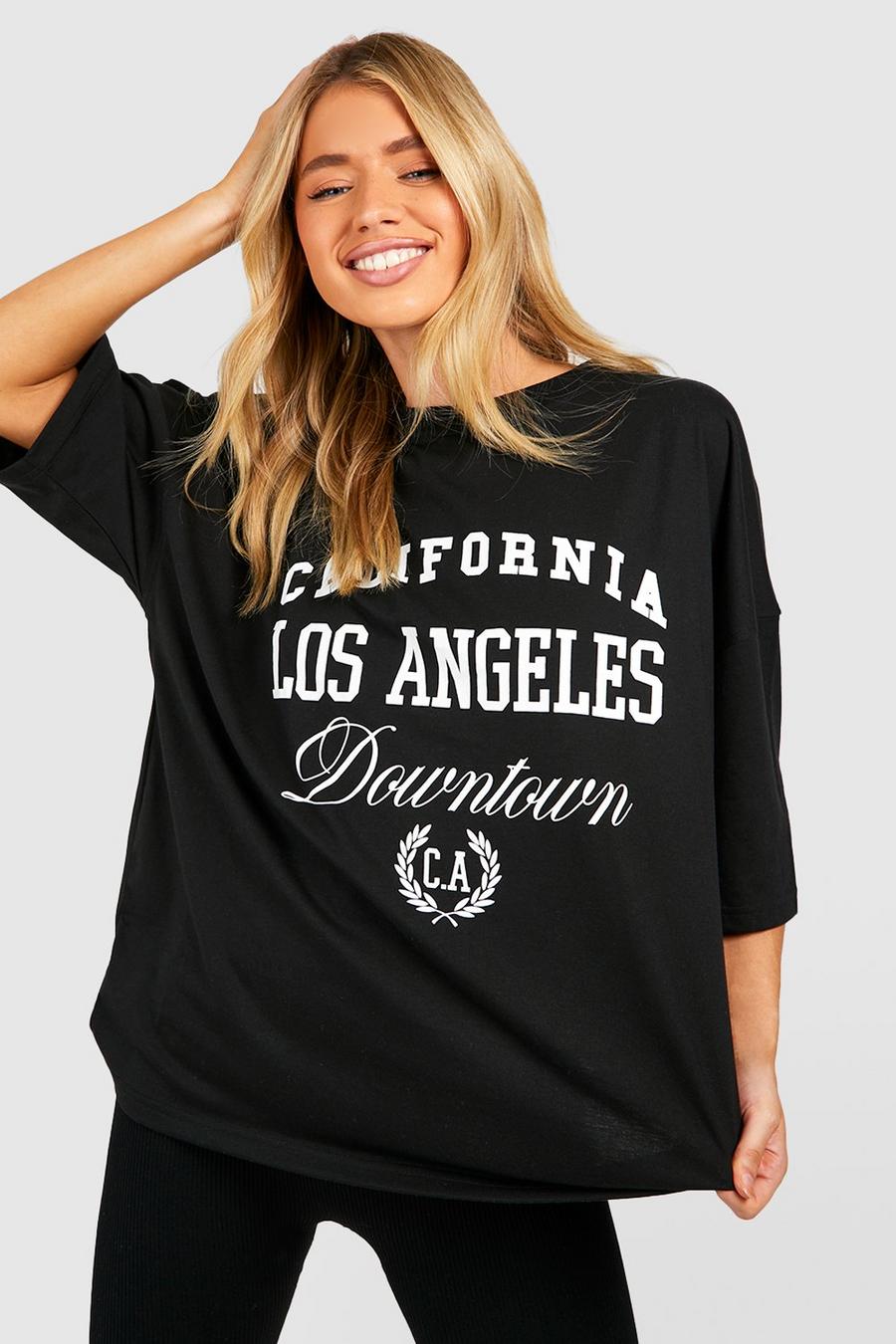 T-shirt con slogan Los Angeles, Black nero
