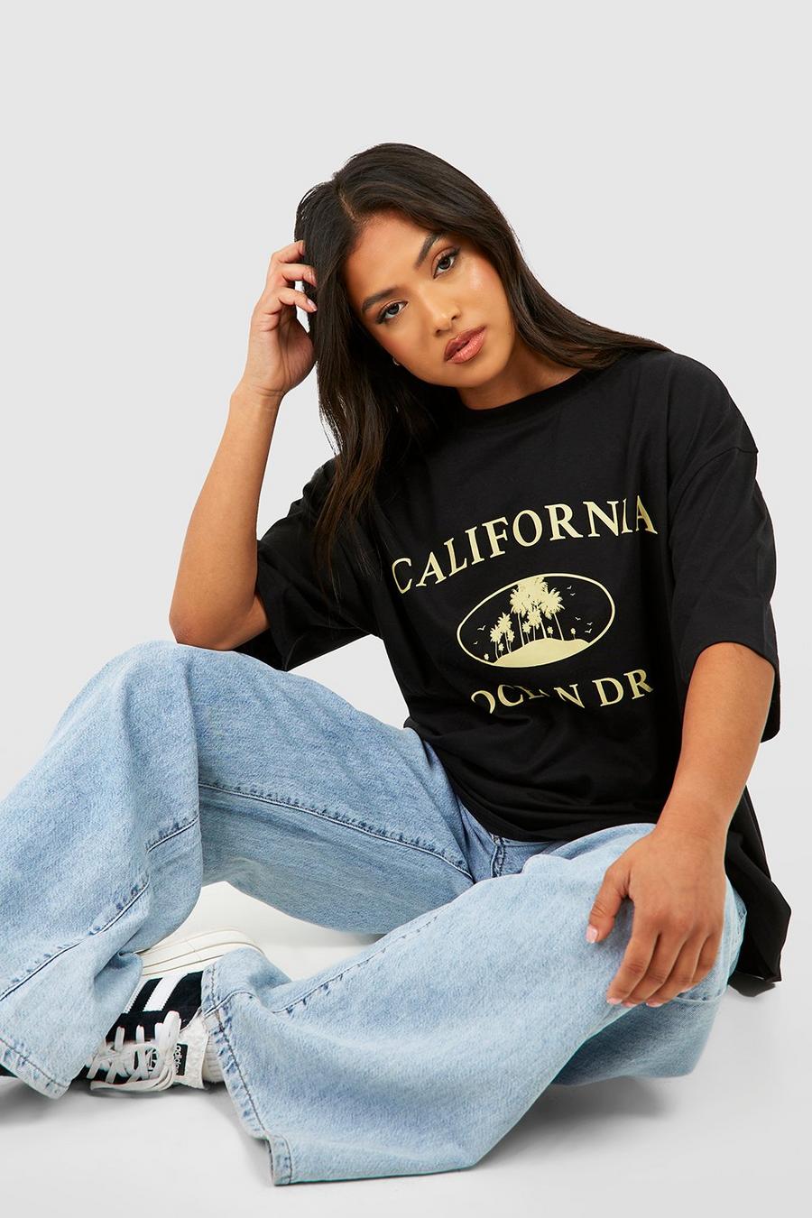 T-shirt Petite con slogan California, Black negro