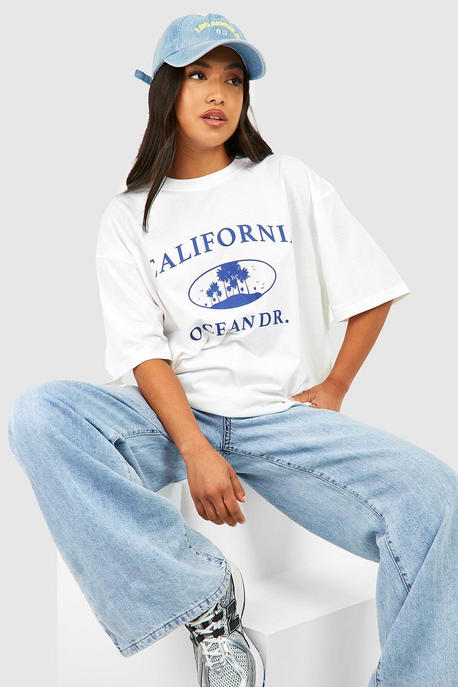 T-shirt Petite con slogan California, Ecru bianco