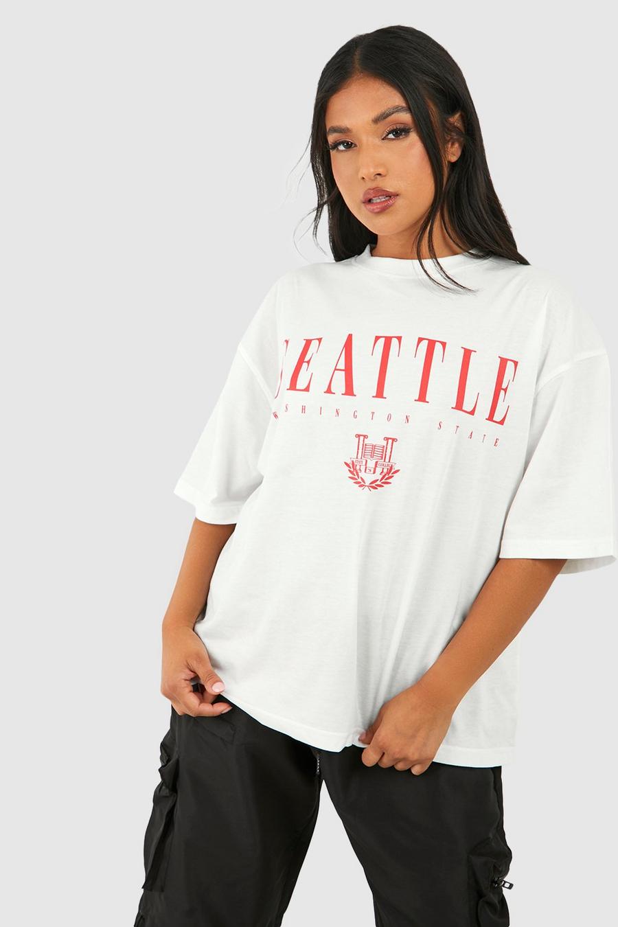 Camiseta Petite con eslogan de Seattle, Ecru bianco image number 1
