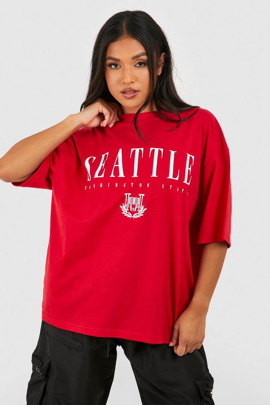 Red Petite Seattle T-Shirt Met Tekst image number 1