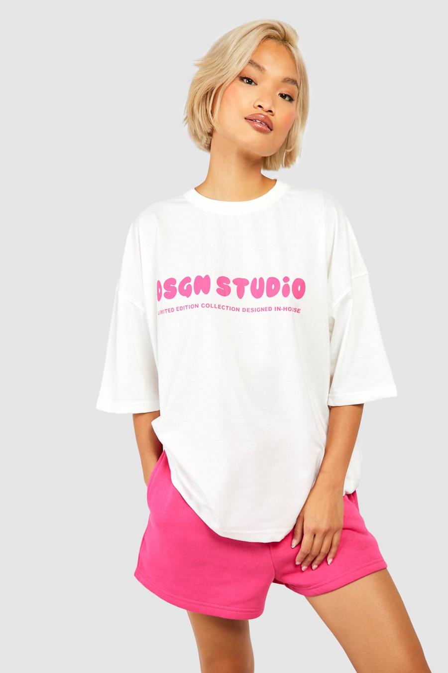 T-Shirt mit Dsgn Studio Slogan, Ecru blanc