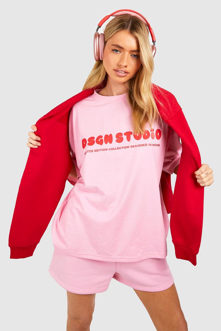 T-shirt con slogan Dsgn Studio a bolle d’aria, Light pink rosa