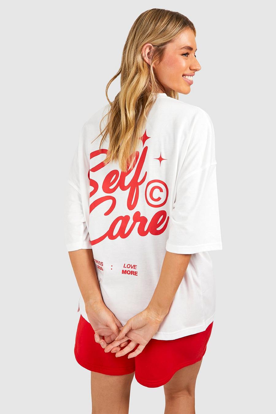 Ecru vit Self Care Slogan T-shirt