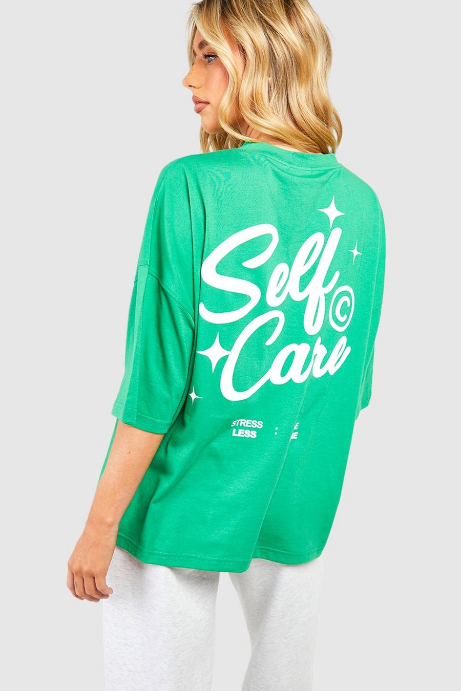 Green grön Self Care Slogan T-shirt