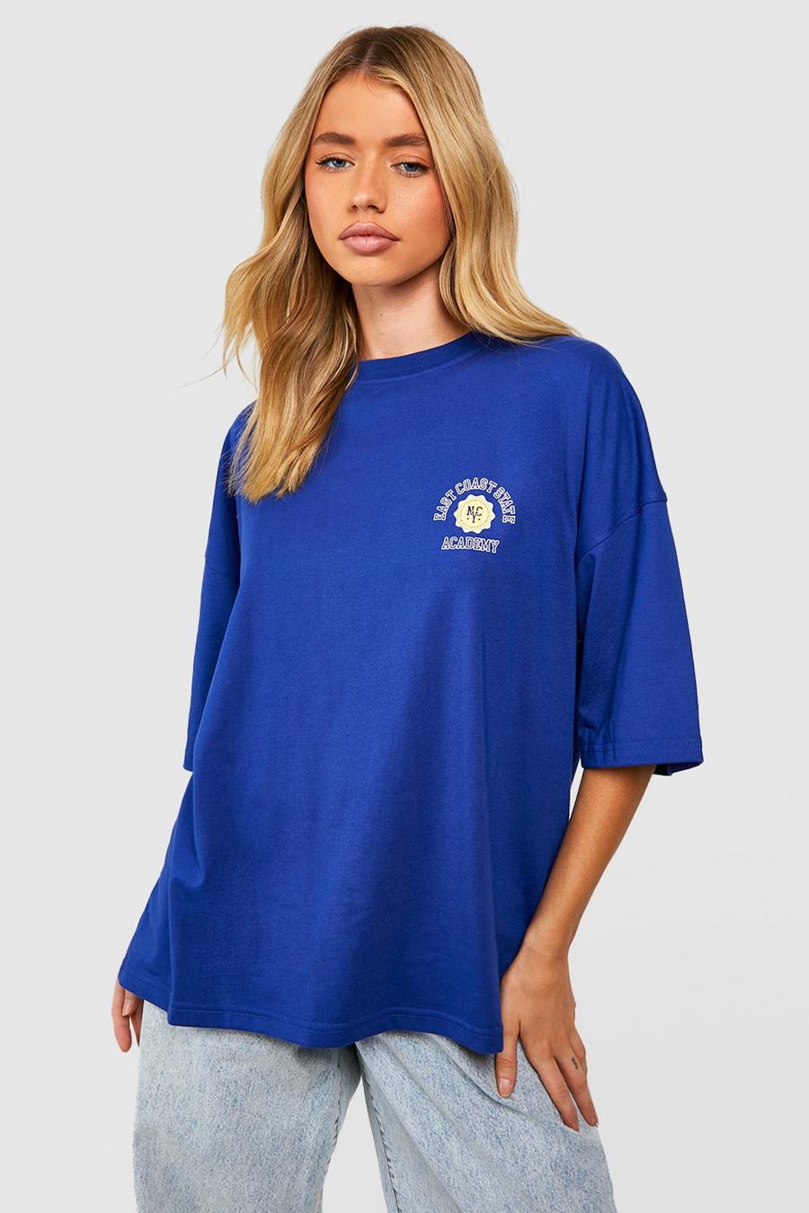 T-Shirt mit East Coast Slogan, Cobalt blau