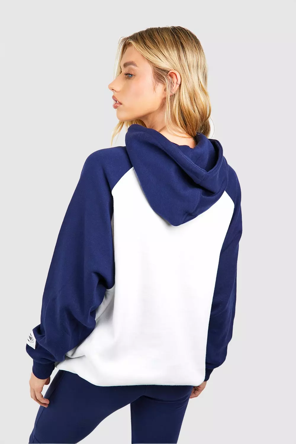 Navy New York Slogan Colour Block Oversized Hoodie   alternative image