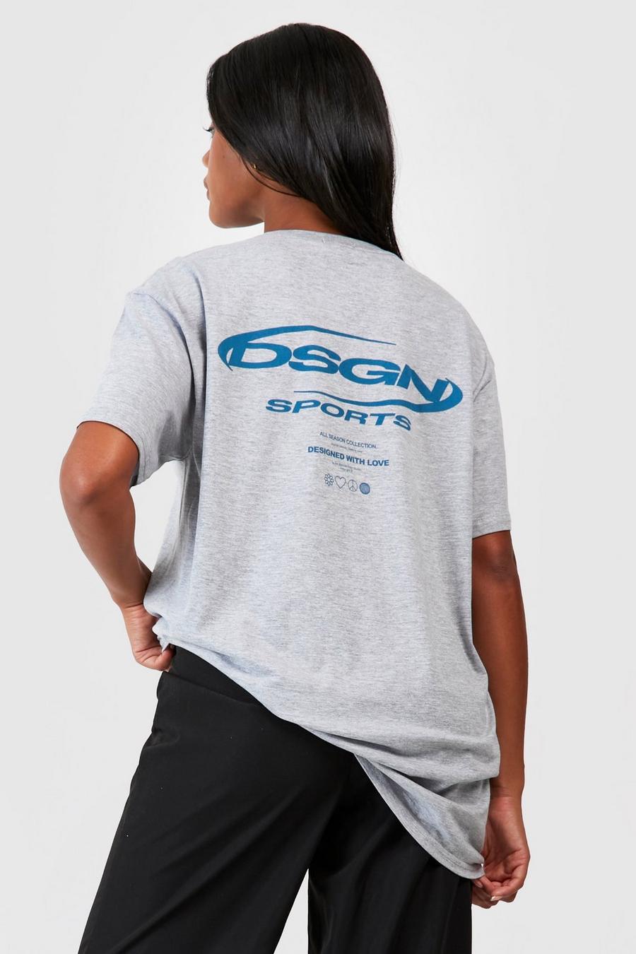 Grey gris Oversized Dsgn Sports Print T-shirt