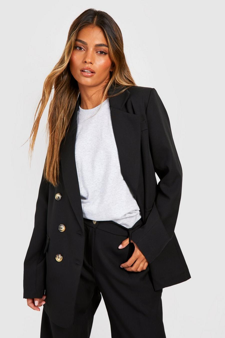 Black Mock Horn Double Breasted Tailored Blazer