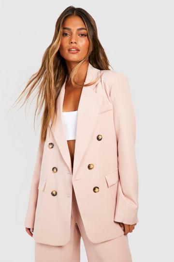 Mock Horn Double Breasted Tailored Blazer rose