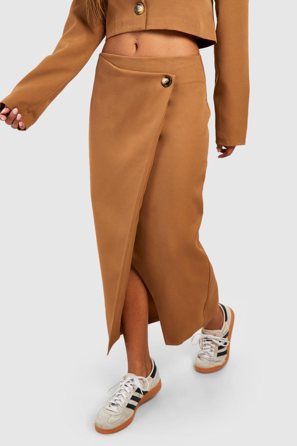 Camel wrap midi clearance skirt