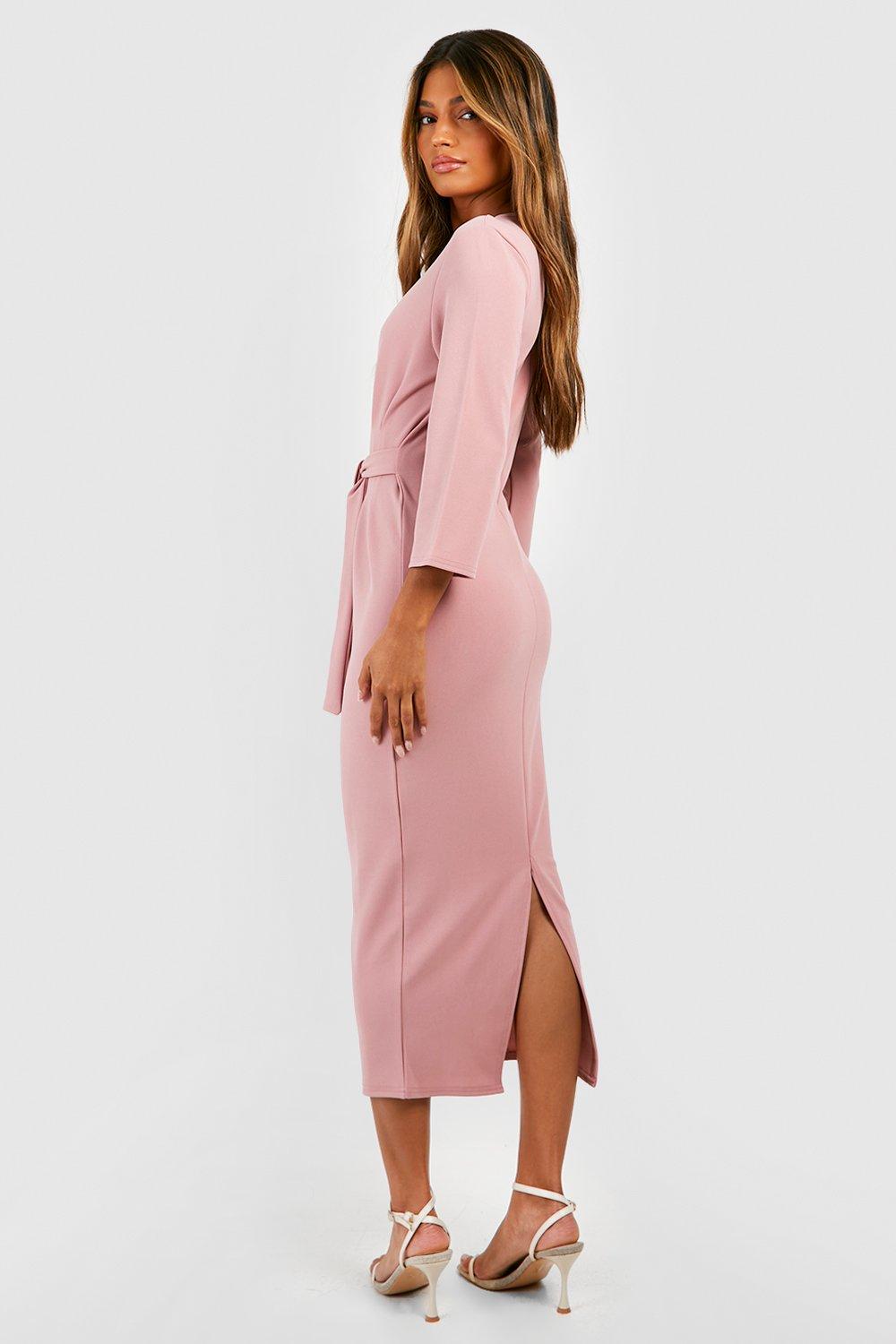 PrettyLittleThing Dusty Pink 3/4 Sleeve Belted Midi Blazer Dress