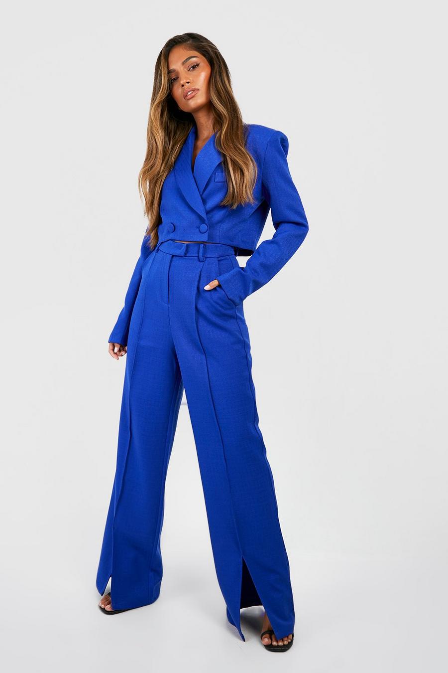 Cobalt Textured Split Front Wide Leg Tailored Trousers image number 1