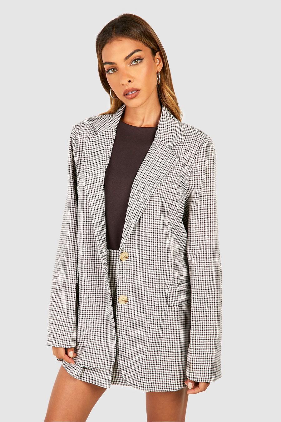 Chocolate Tonal Textured Check Relaxed Fit Blazer