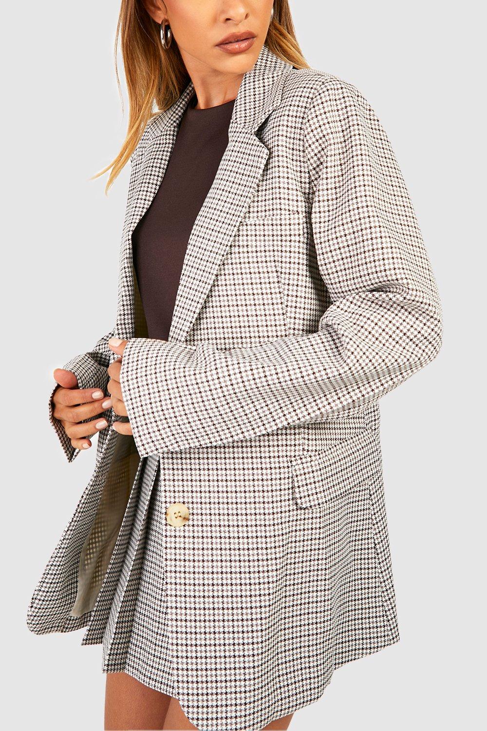 Women s Tonal Textured Check Relaxed Fit Blazer Boohoo UK