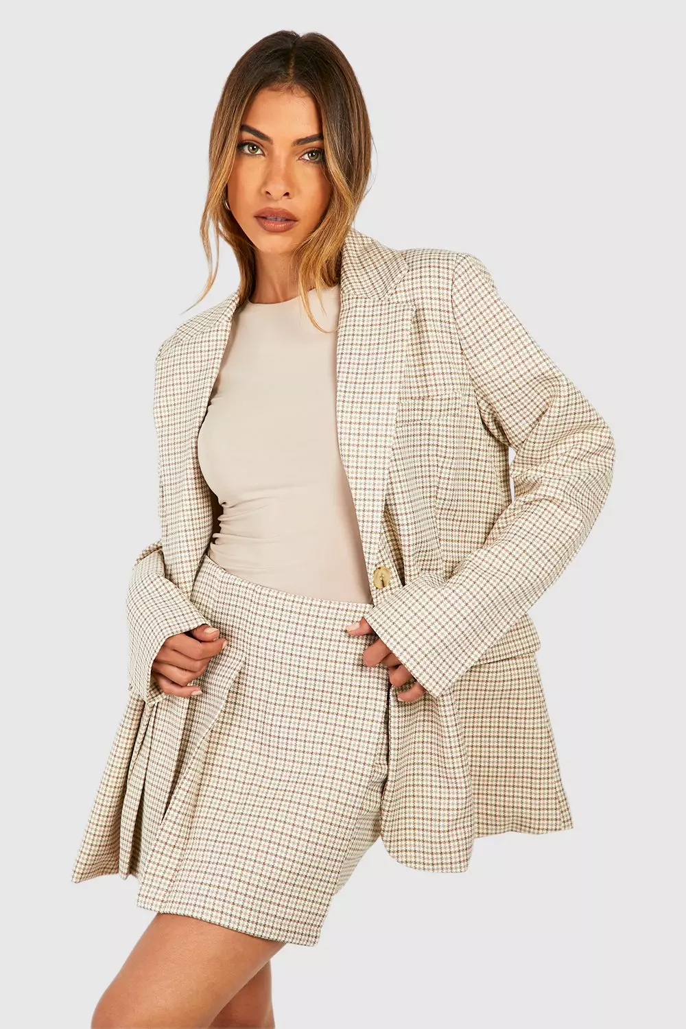 Stone Tonal Textured Check Relaxed Fit Blazer alternative image