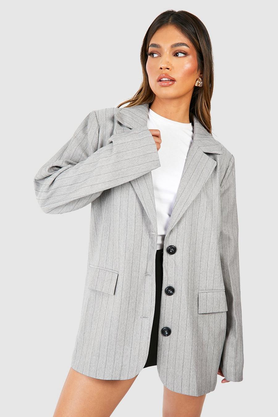 Grey Marl Pinstripe Relaxed Fit Tailored Blazer