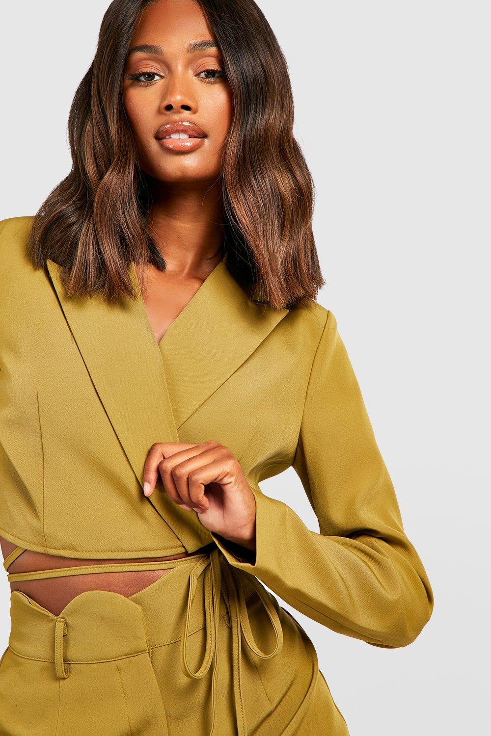 Tie Waist Cropped Tailored Blazer