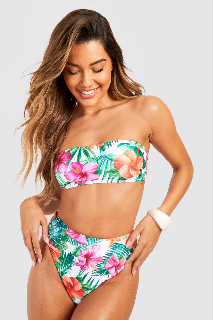 Tropenprint Bikinihose mit hohem Bund image number 1
