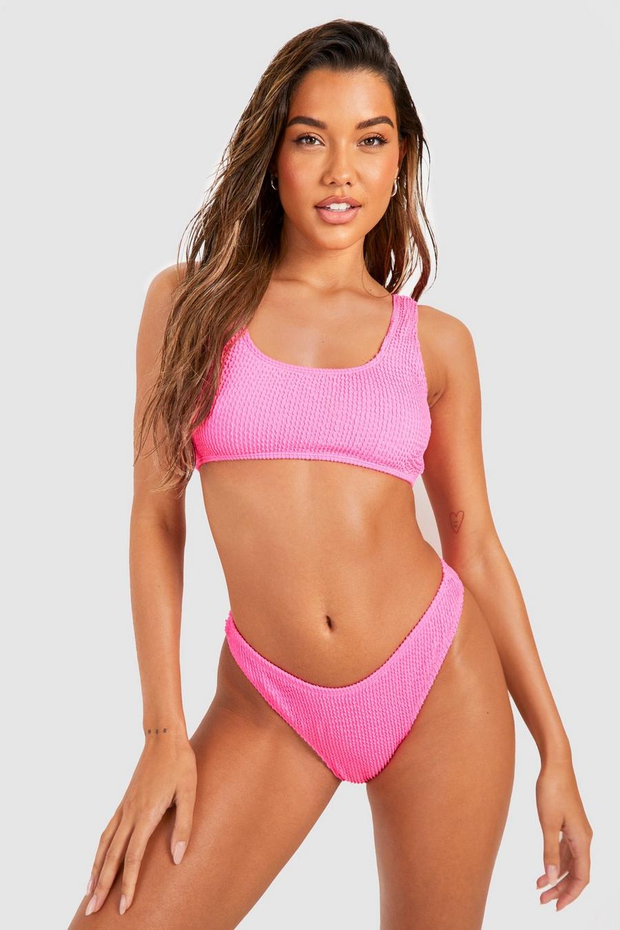 Boomerang Bikinihose in Knitteroptik, Hot pink image number 1