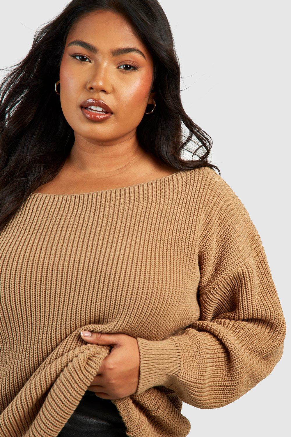 Plus size outlet boat neck sweater