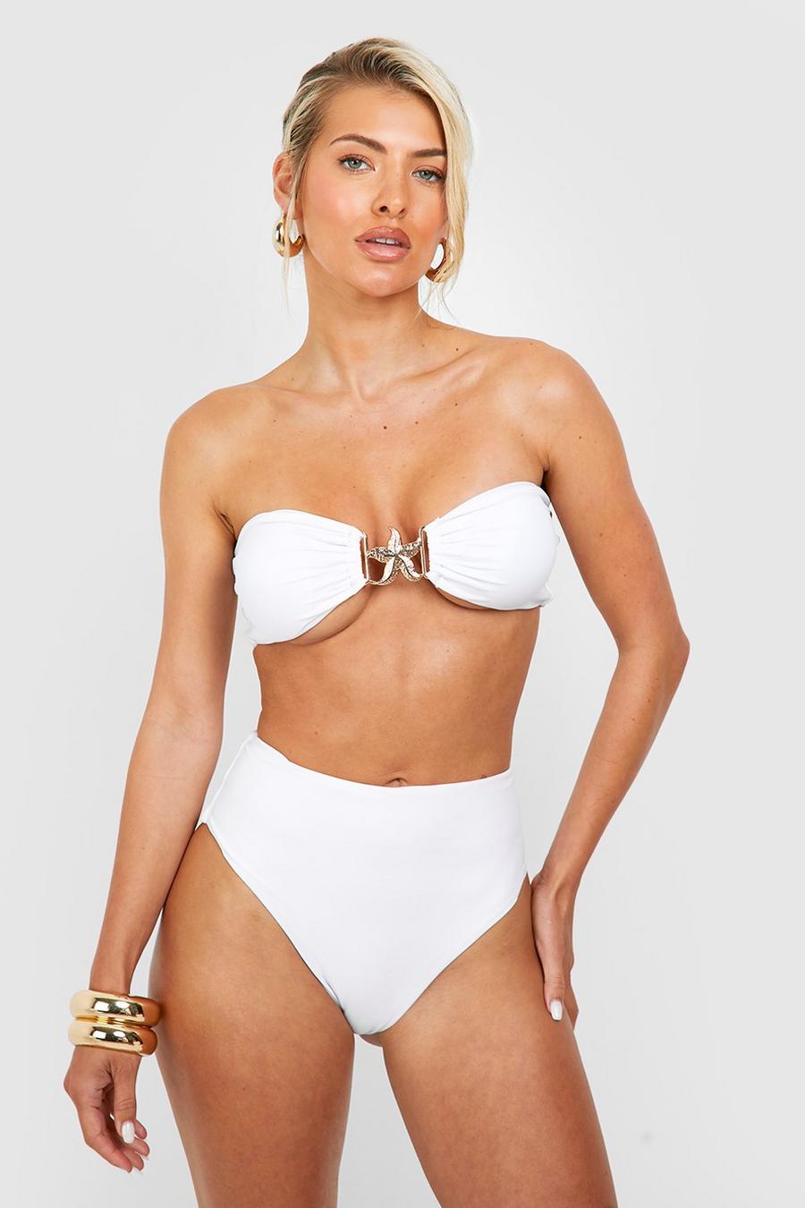Seestern Bandeau-Bikini mit hohem Bund, White image number 1