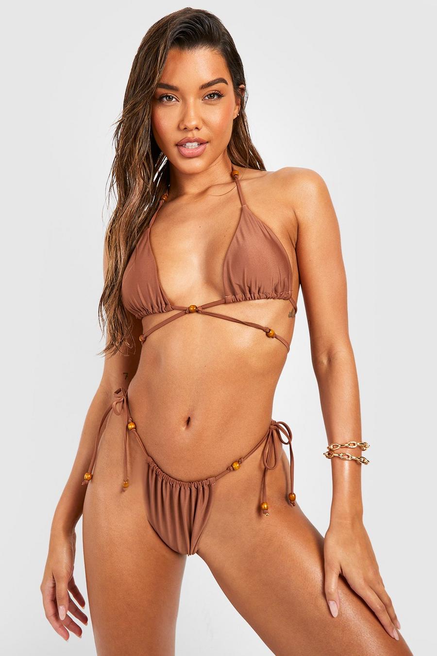 Chocolate Wooden Bead Triangle Bikini Set