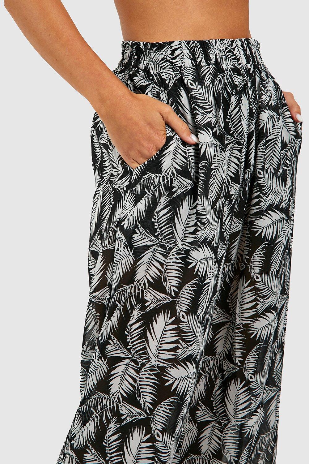 Tropical Printed Wide Leg Beach Pants