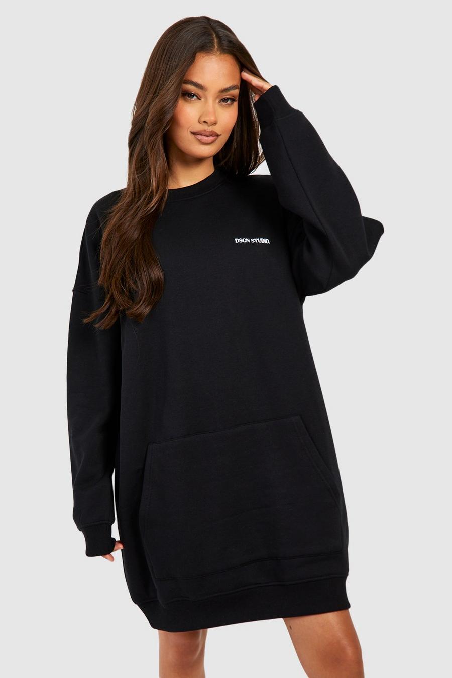 Oversize Sweatshirt-Kleid mit Dsgn Studio Tasche, Black