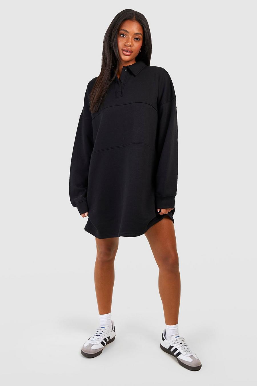 Oversize Sweatshirt-Kleid mit Kragen und V-Ausschnitt | boohoo