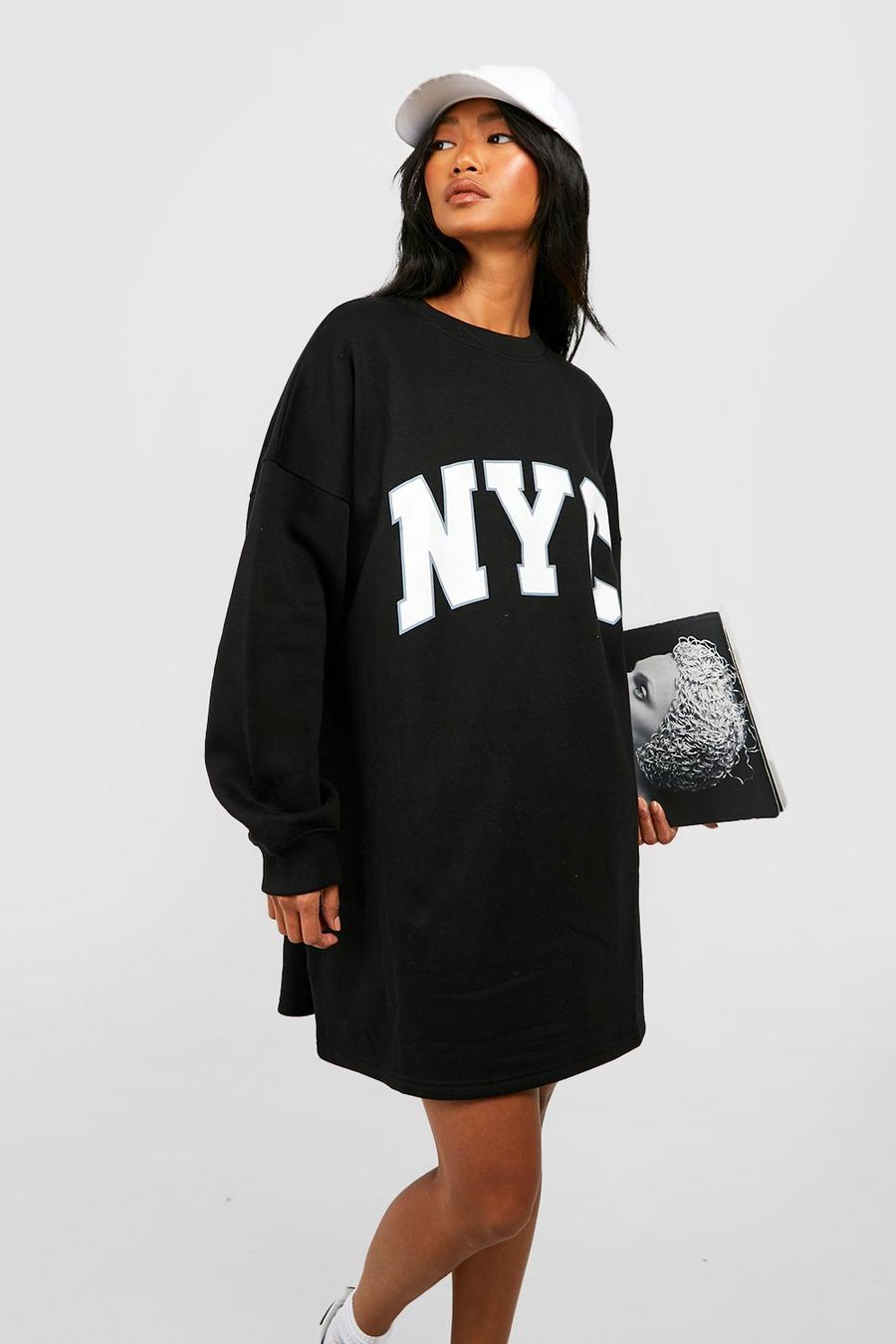 Vestido sudadera oversize con estampado de New York City image number 1