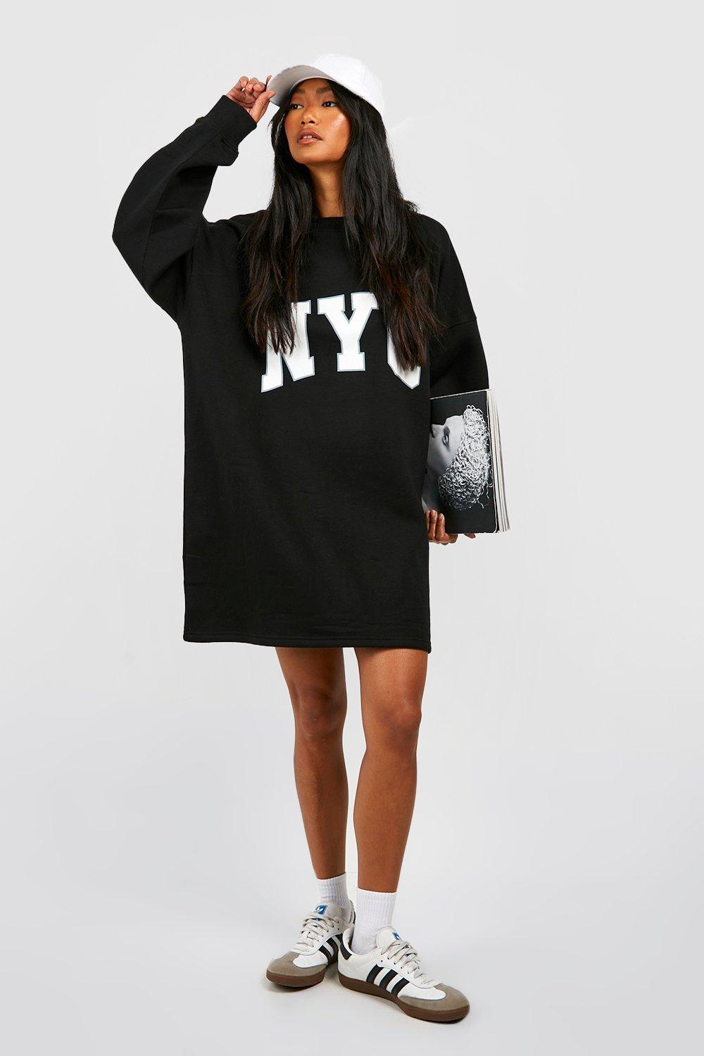 boohoo Plus Brooklyn New York Printed Sweat Dress - Black - Size 16