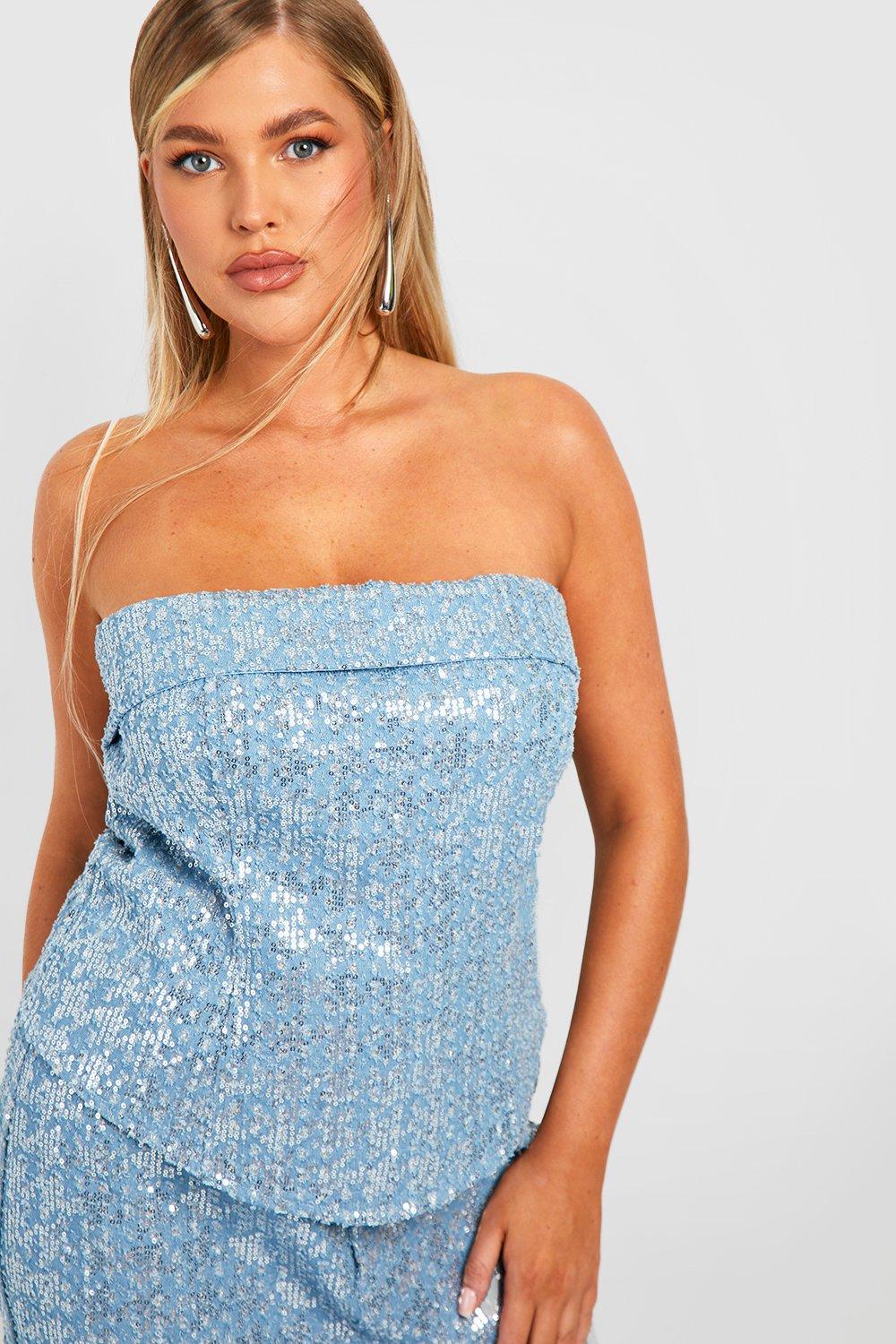 Sequin Denim Tube Top