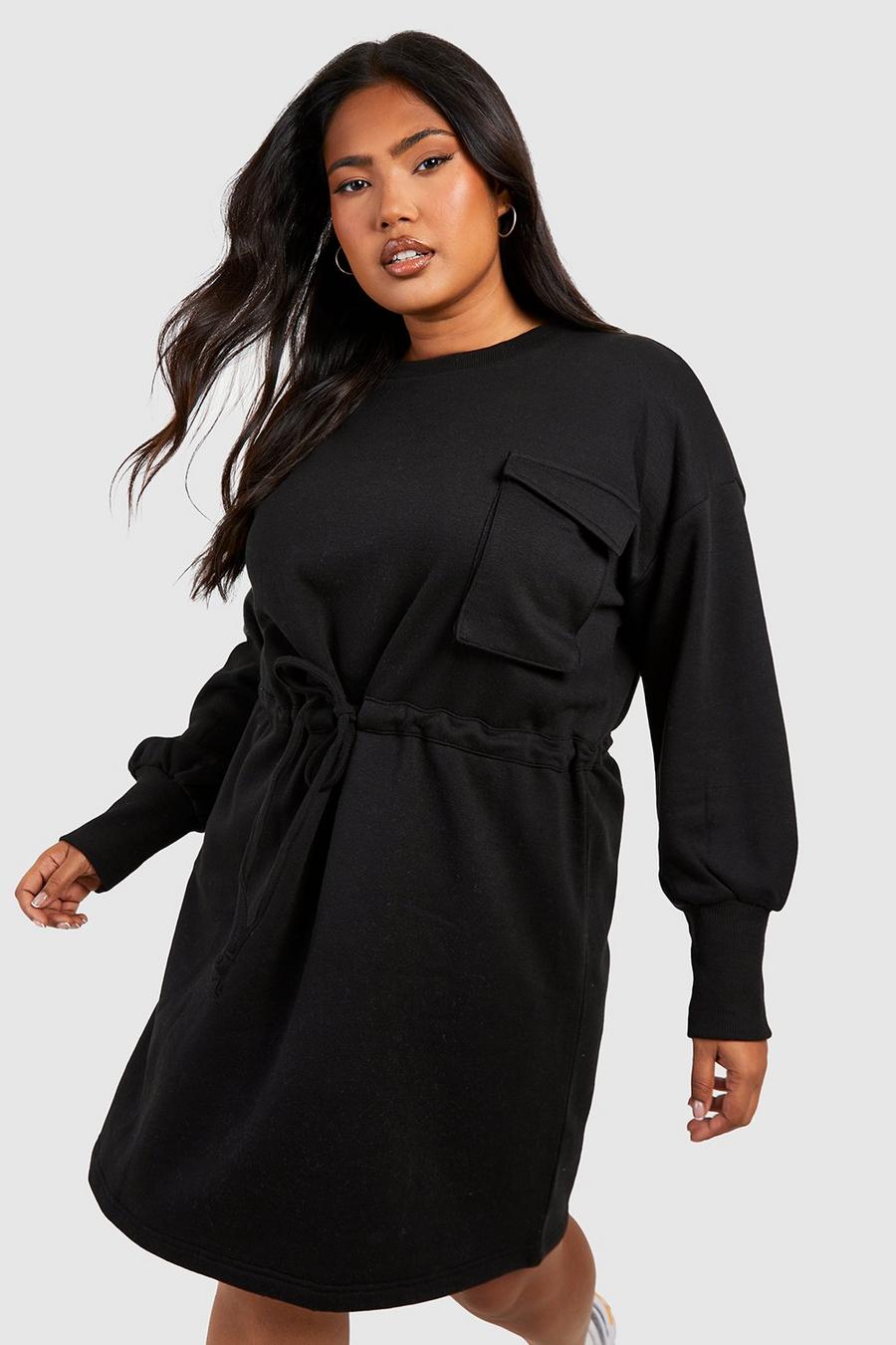 Plus Sweatshirt-Kleid mit Taschen-Detail, Black image number 1
