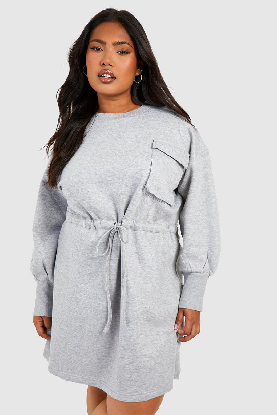 Grey marl Plus Sweatshirtklänning med fickor