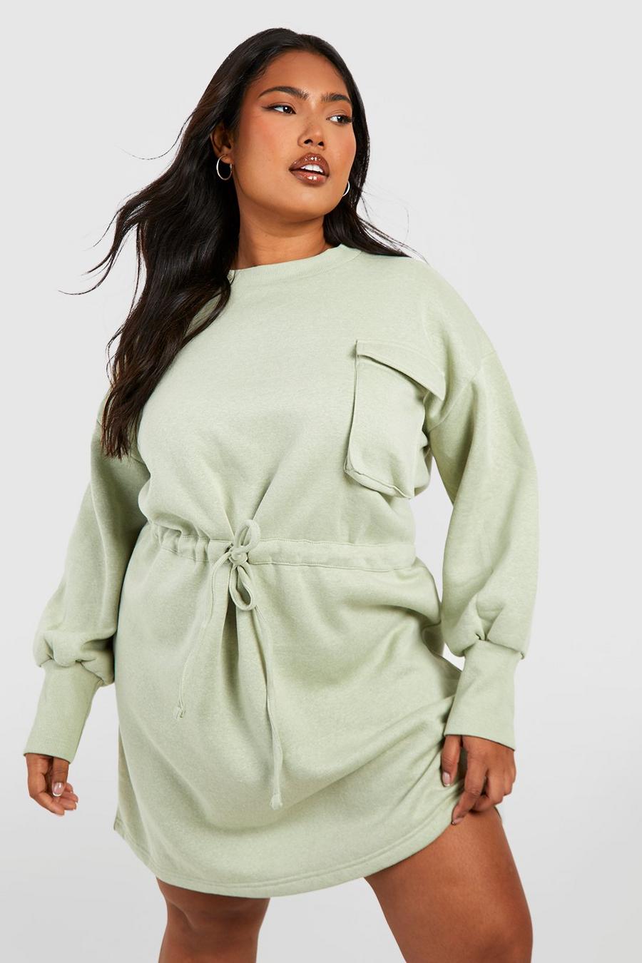 Sage grün Plus Sweatshirt Jurk Met Zak Detail