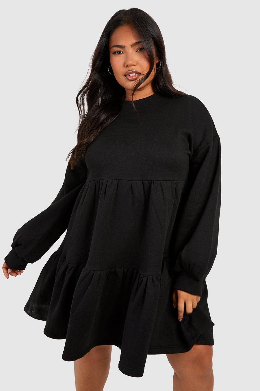 Plus gestuftes Sweatshirt-Kleid, Black image number 1