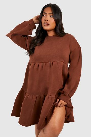 Chocolate Brown Plus Tiered Sweat Dress