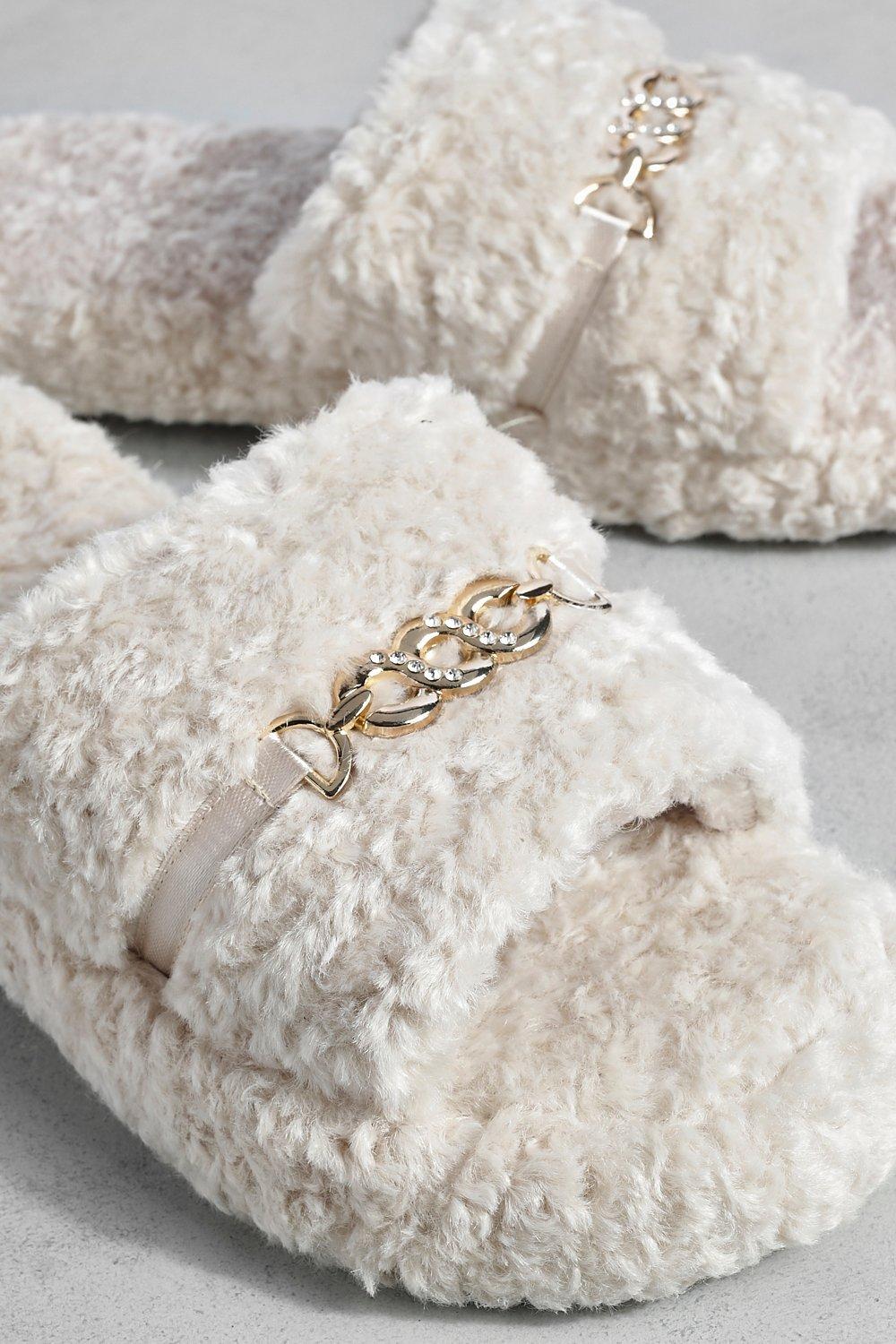 Chain Detail Borg Mule Slipper boohoo