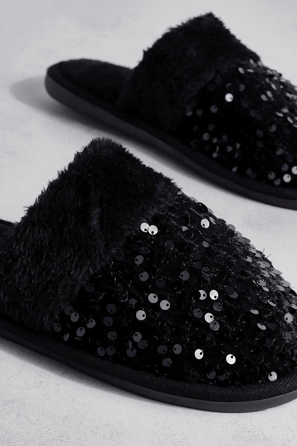 Sequin Fur Lined Mule Slipper boohoo