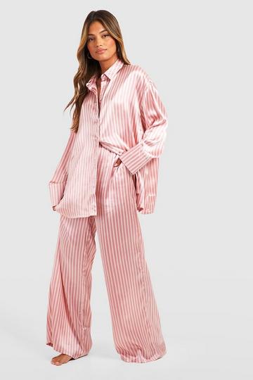Pink Oversized Pink Stripe Pajama Set