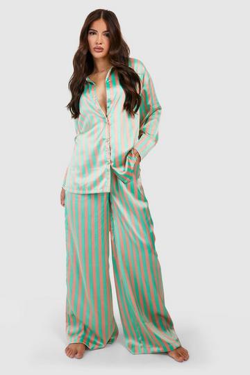Oversized Stripe Pajama Set green