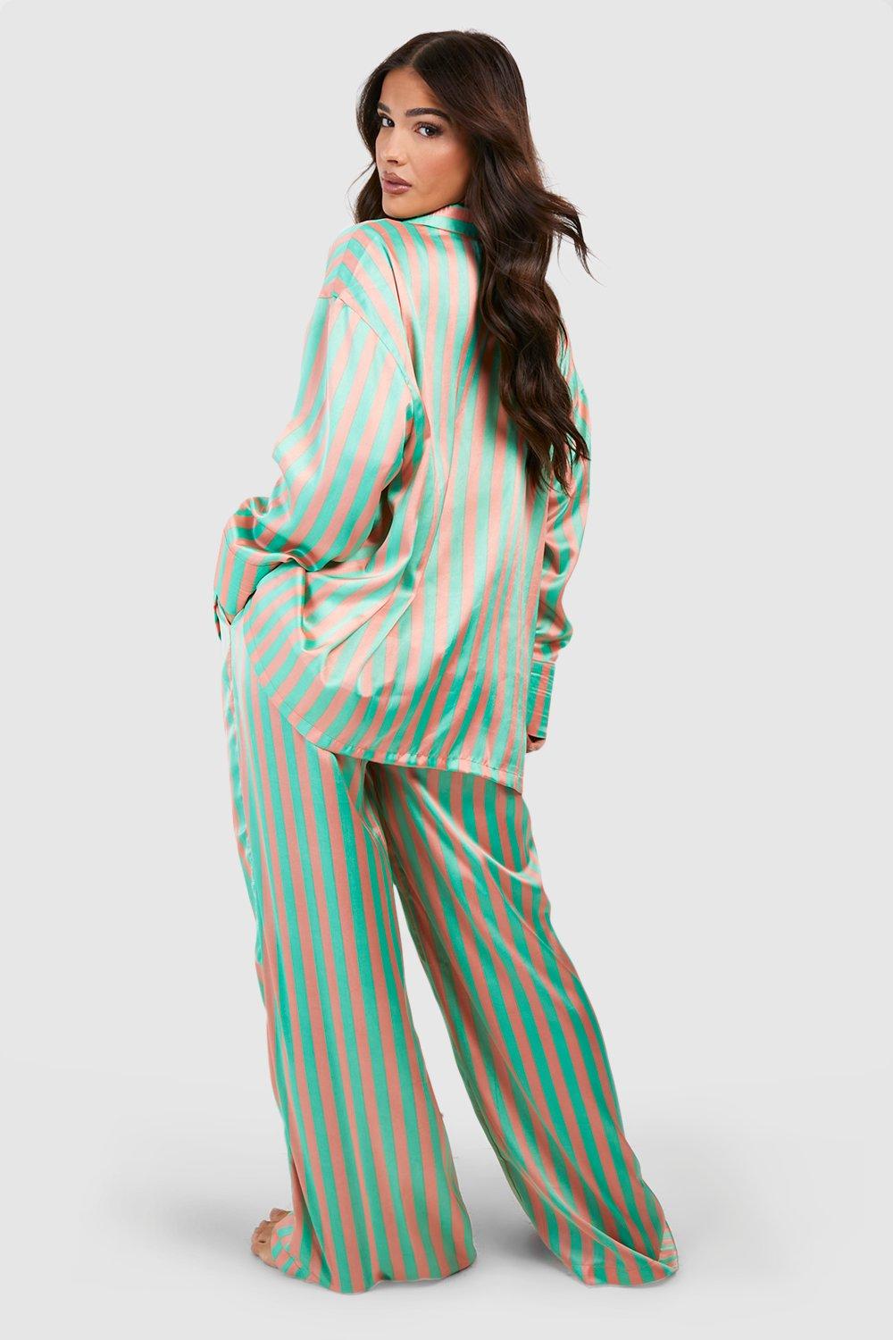 Women s Oversized Stripe Pyjama Set Boohoo UK