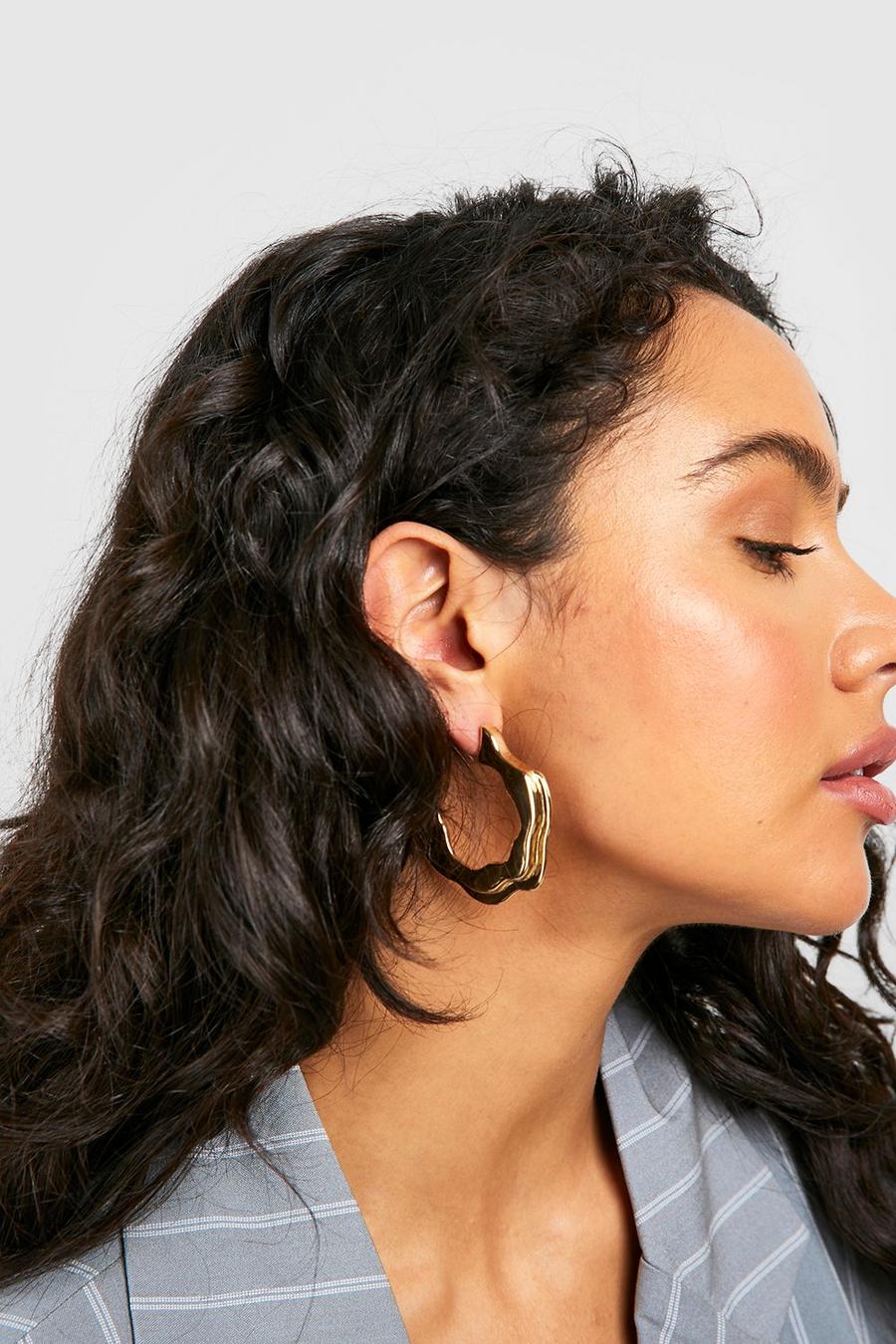 Gold metallic Oversized Wavy Hoop Earrings
