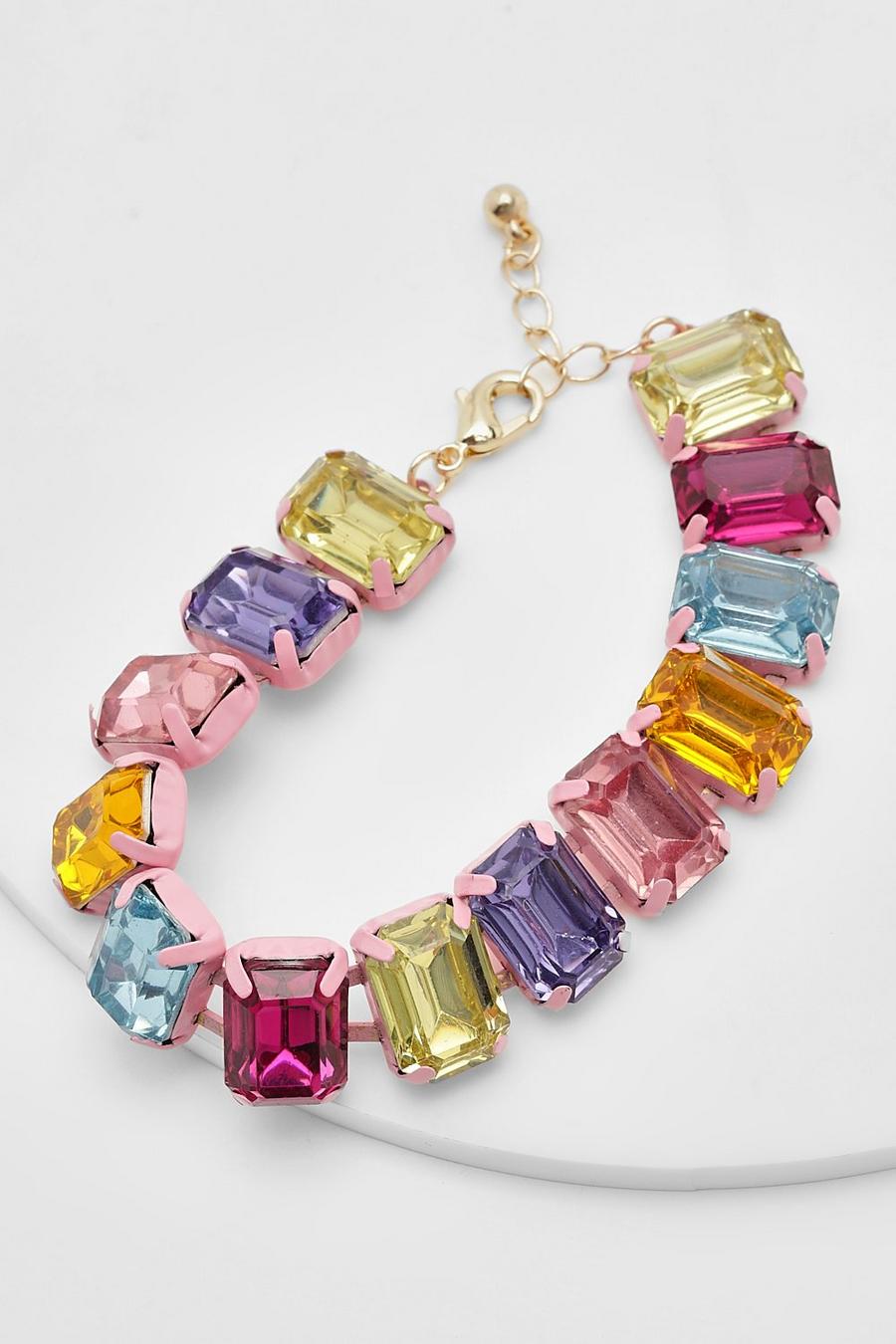 Pink Rainbow Diamante Statement Bracelet 
